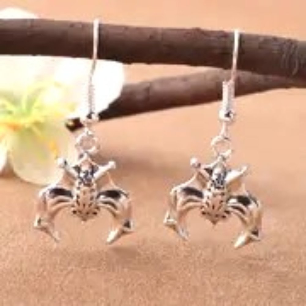 BAT Earrings Hanging Halloween Dangle Silver Goth Style Costume Party Scene Emo